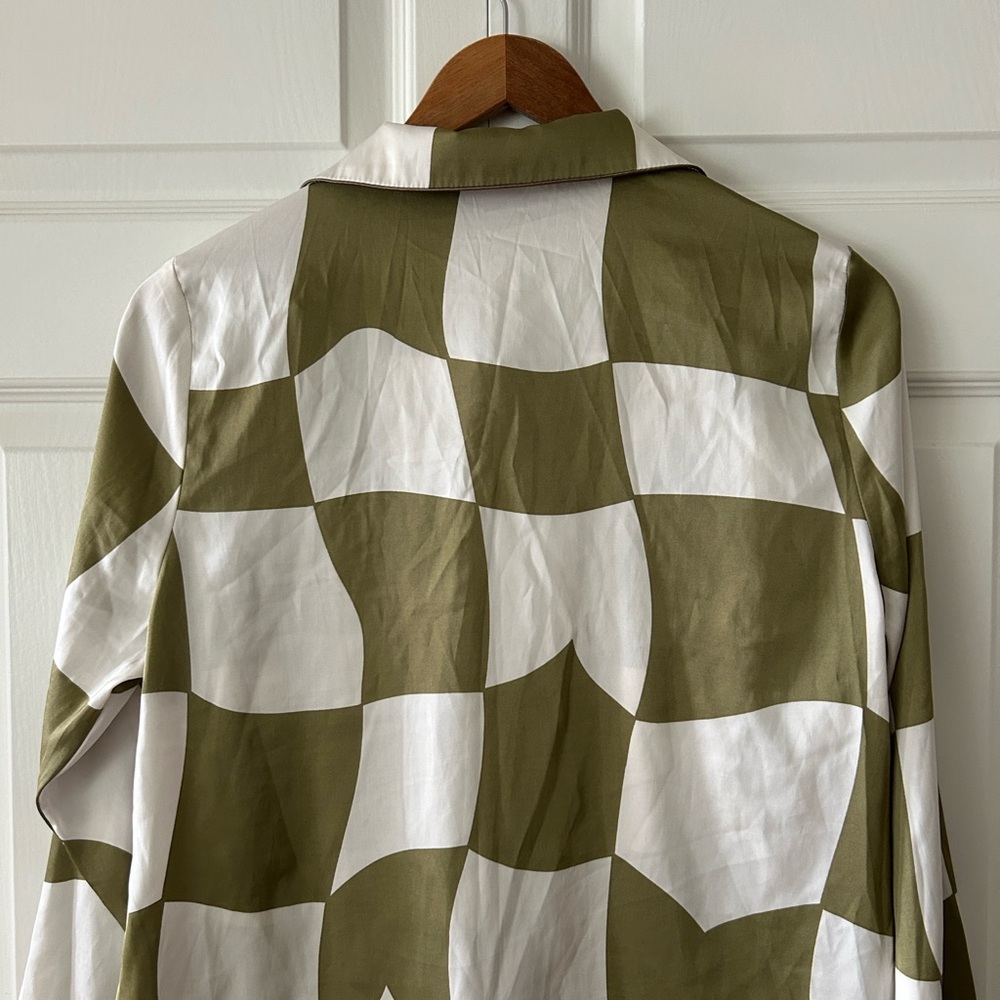 Yini Lulu Green and White Checkerboard Pajama Set Sz S - Picture 7 of 8